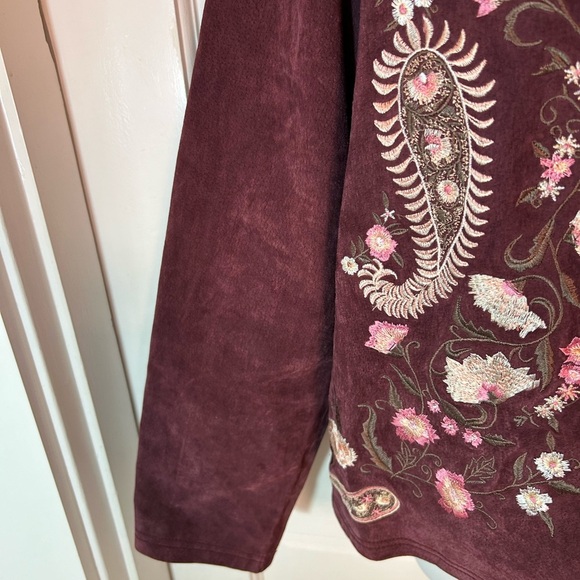 Brandon Thomas Maroon Suede Leather Embroidered Blazer Sz L - Picture 6 of 12